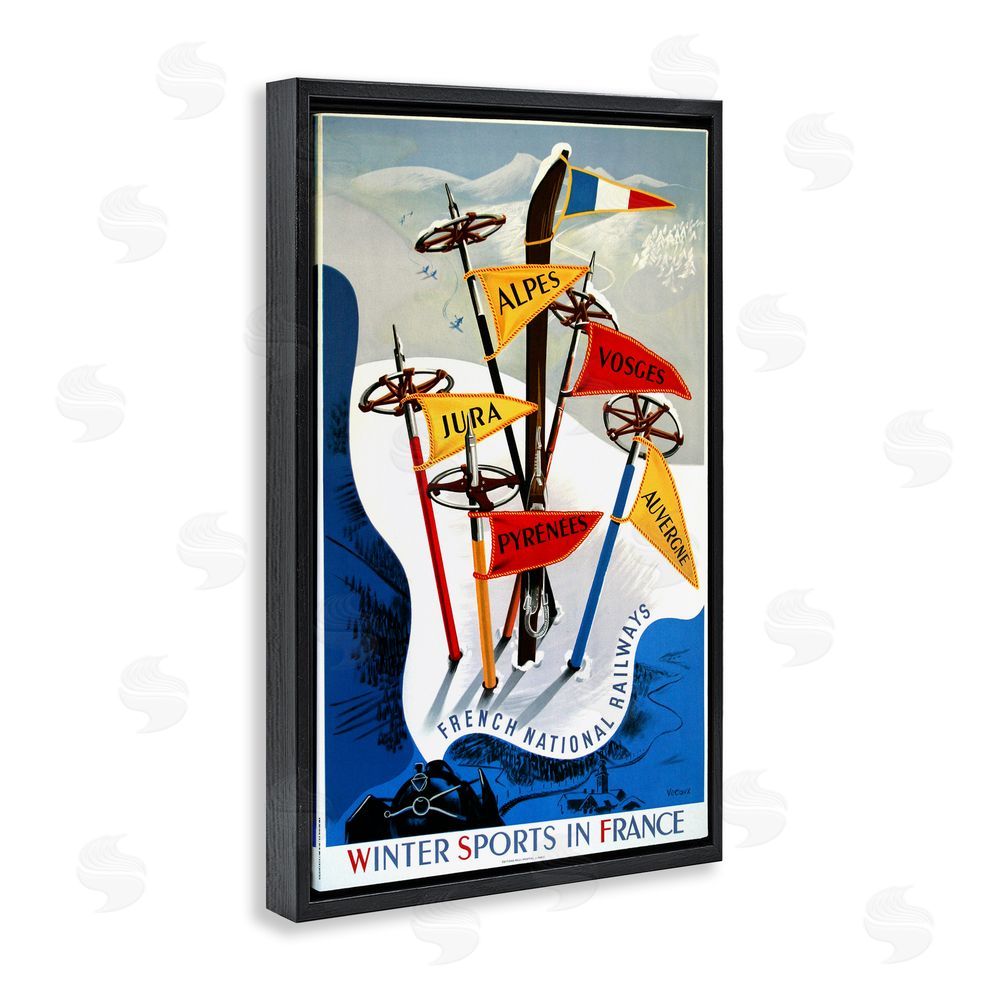 Vintage Posters Winter Sports In France Black Floating Frame Canvas Wall Art Print