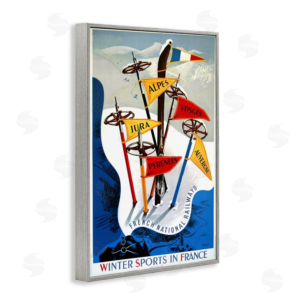 Vintage Posters Winter Sports In France Gray Framed Giclee Wall Art Print