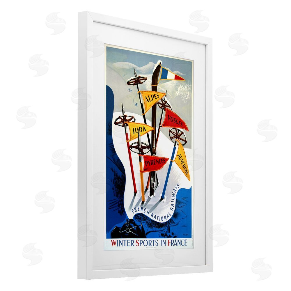 Vintage Posters Winter Sports In France White Framed Print Under Glass Wall Art