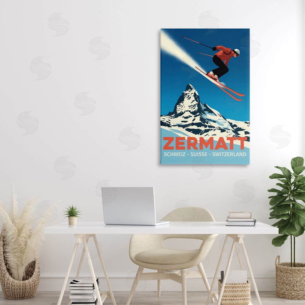 Andreas Magnusson Zermatt Ski Poster Stretched Canvas Wall Art Print in Room