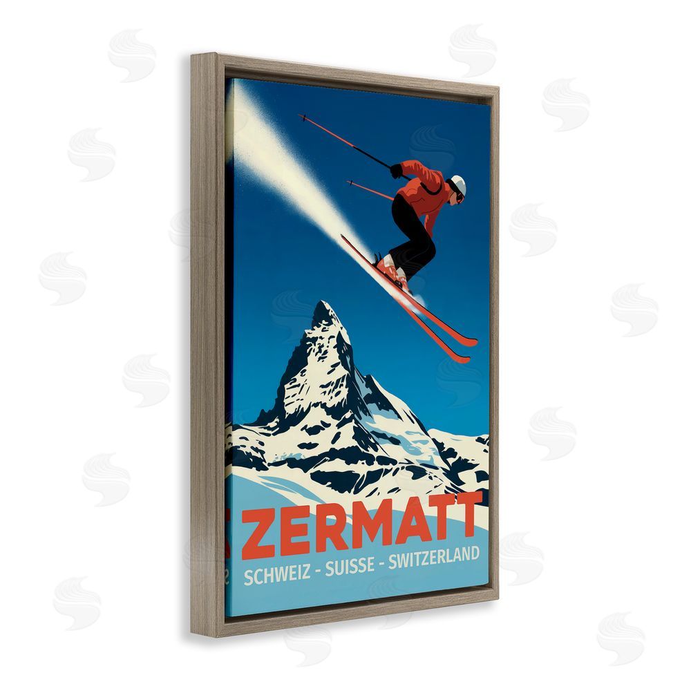 Andreas Magnusson Zermatt Ski Poster Brown Floating Frame Canvas Wall Art Print