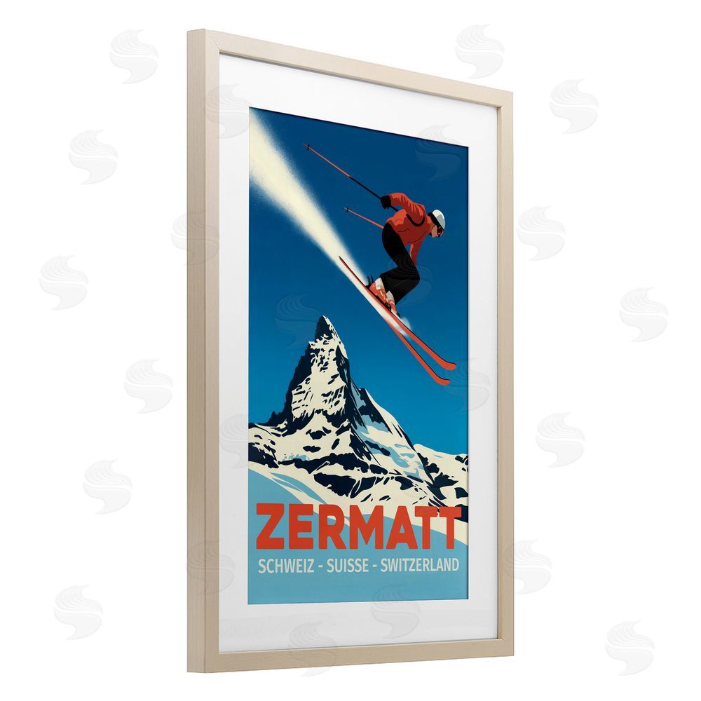 Andreas Magnusson Zermatt Ski Poster Brown Framed Print Under Glass Wall Art