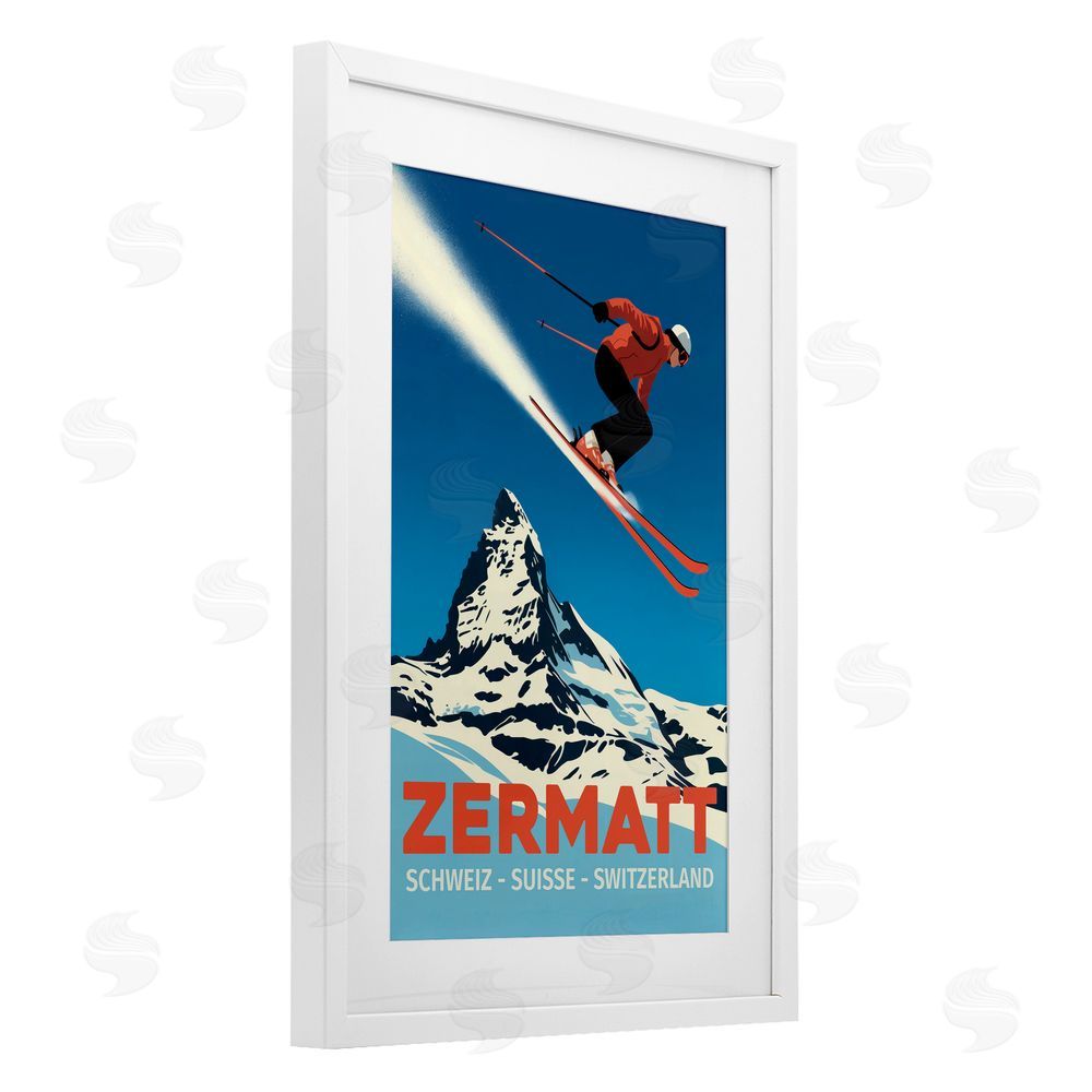 Andreas Magnusson Zermatt Ski Poster White Framed Print Under Glass Wall Art