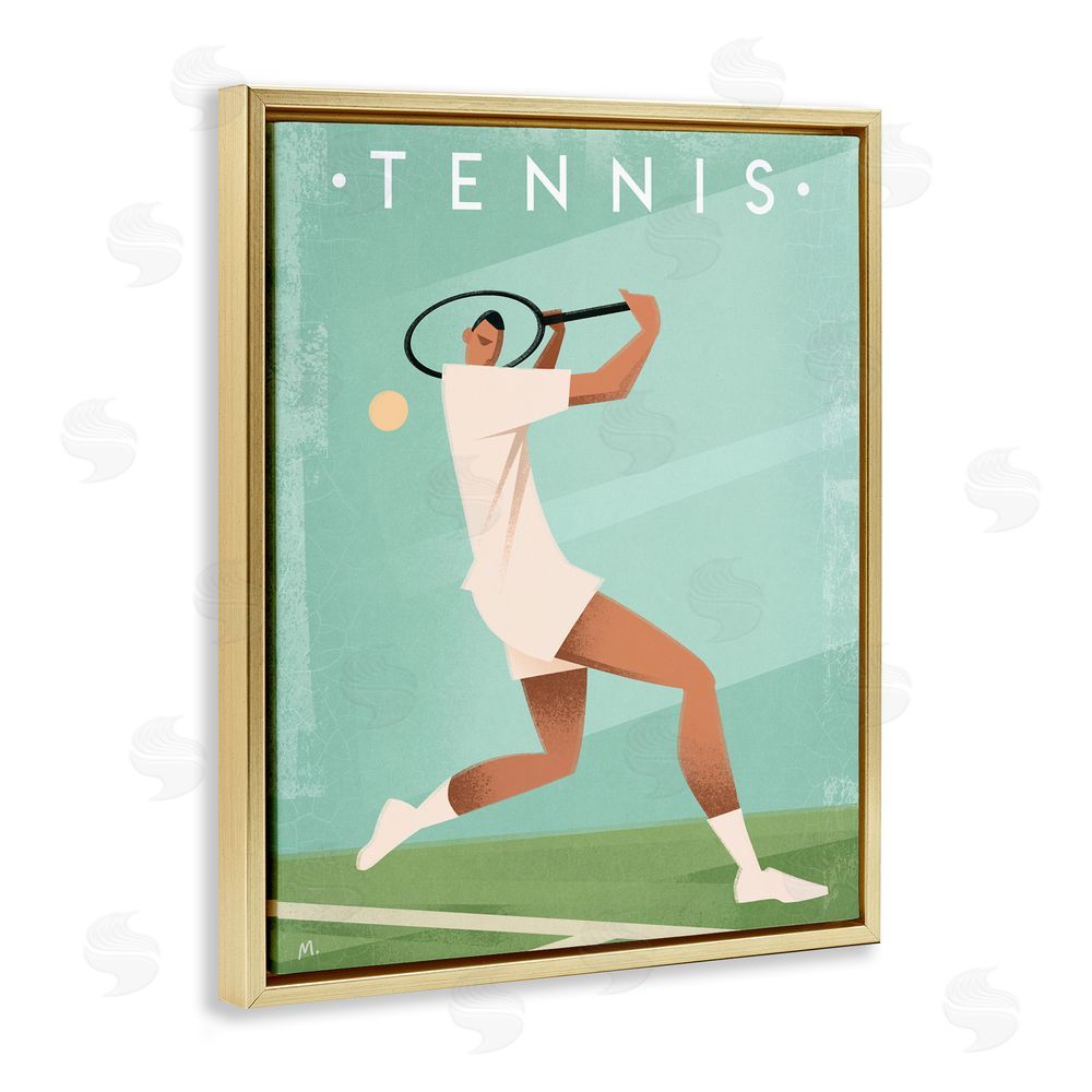 Martin Wickstrom Vintage Tennis Swing Gold Floating Frame Canvas Wall Art Print