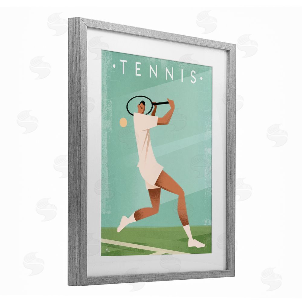 Martin Wickstrom Vintage Tennis Swing Gray Framed Print Under Glass Wall Art
