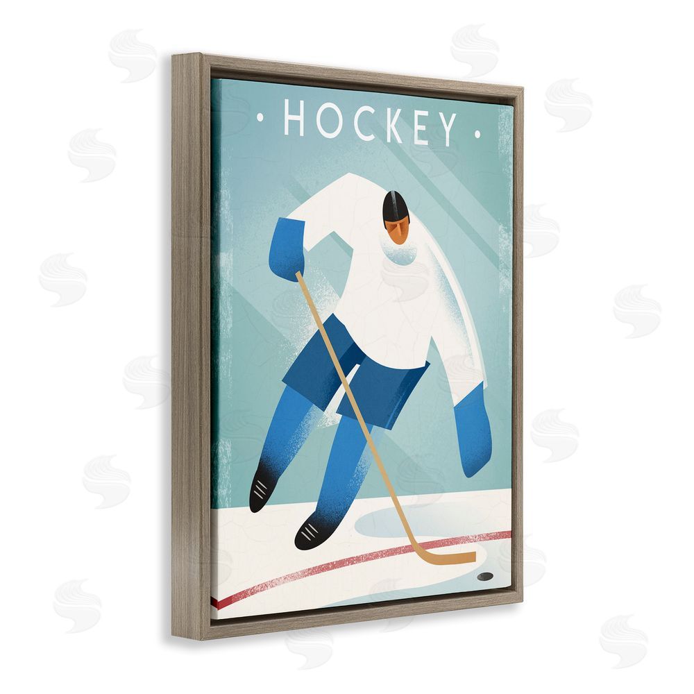 Martin Wickstrom Vintage Hockey Player Brown Floating Frame Canvas Wall Art Print