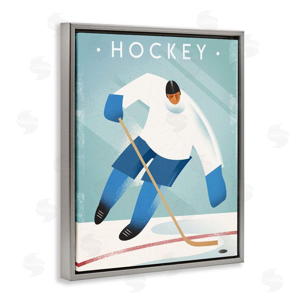 Martin Wickstrom Vintage Hockey Player Gray Floating Frame Canvas Wall Art Print