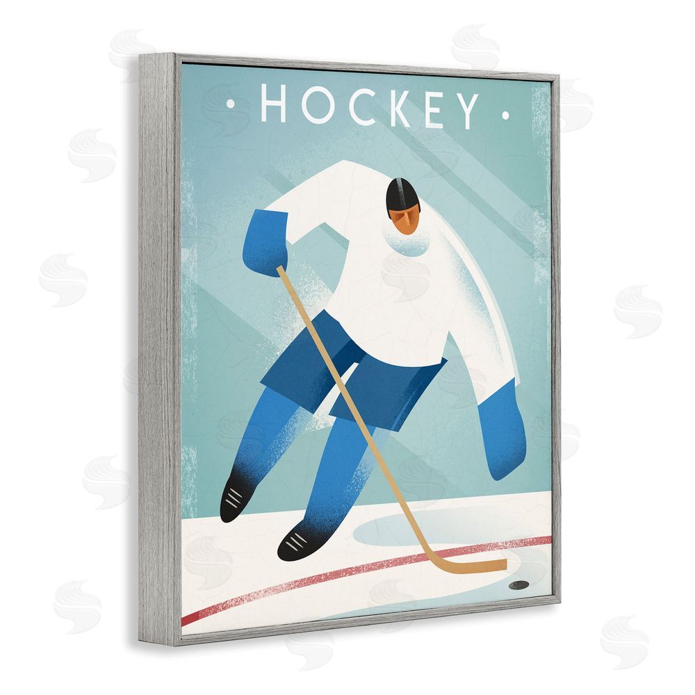 Martin Wickstrom Vintage Hockey Player Gray Framed Giclee Wall Art Print