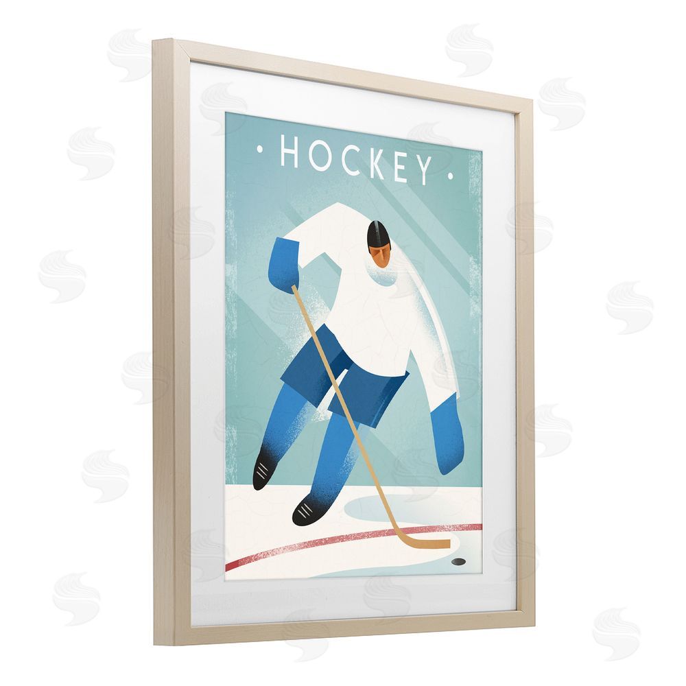 Martin Wickstrom Vintage Hockey Player Brown Framed Print Under Glass Wall Art