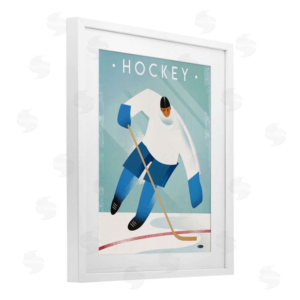 Martin Wickstrom Vintage Hockey Player White Framed Print Under Glass Wall Art