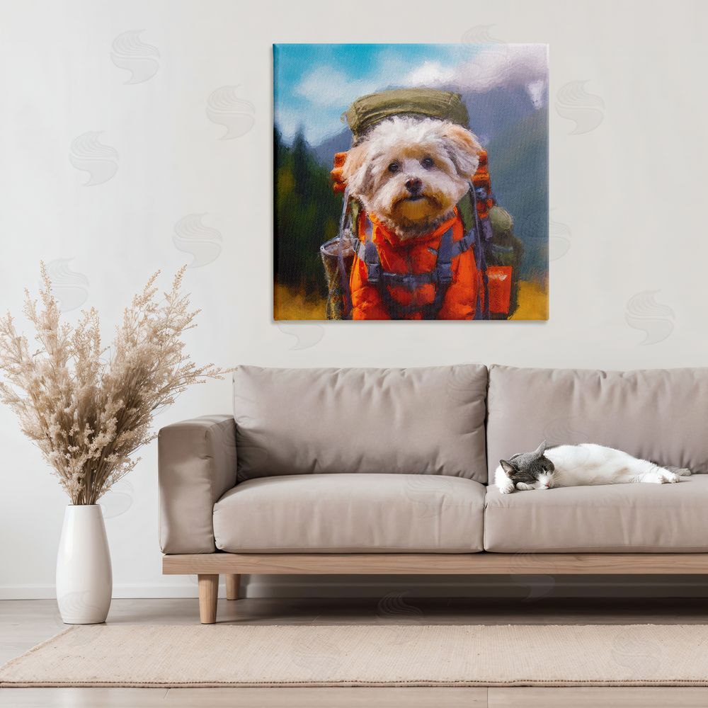 Sean Parnell Adventuring Hiker Dog Stretched Canvas Wall Art in Room