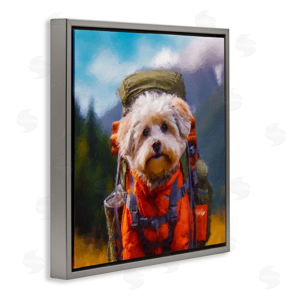 Sean Parnell Adventuring Hiker Dog Gray Floating Frame Canvas Wall Art Print