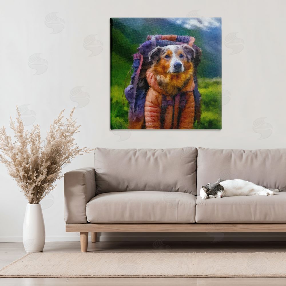 Sean Parnell Backpacking Hiker Dog Stretched Canvas Wall Art in Room