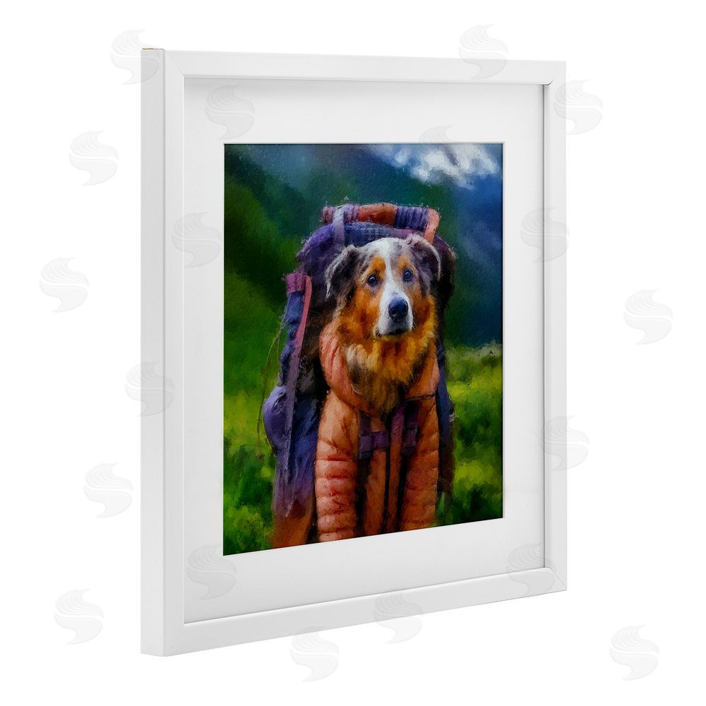 Sean Parnell Backpacking Hiker Dog White Framed Print Under Glass Wall Art