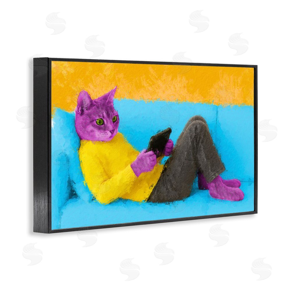 Sean Parnell Vibrant Cat Playing Game Black Framed Giclee Wall Art Print