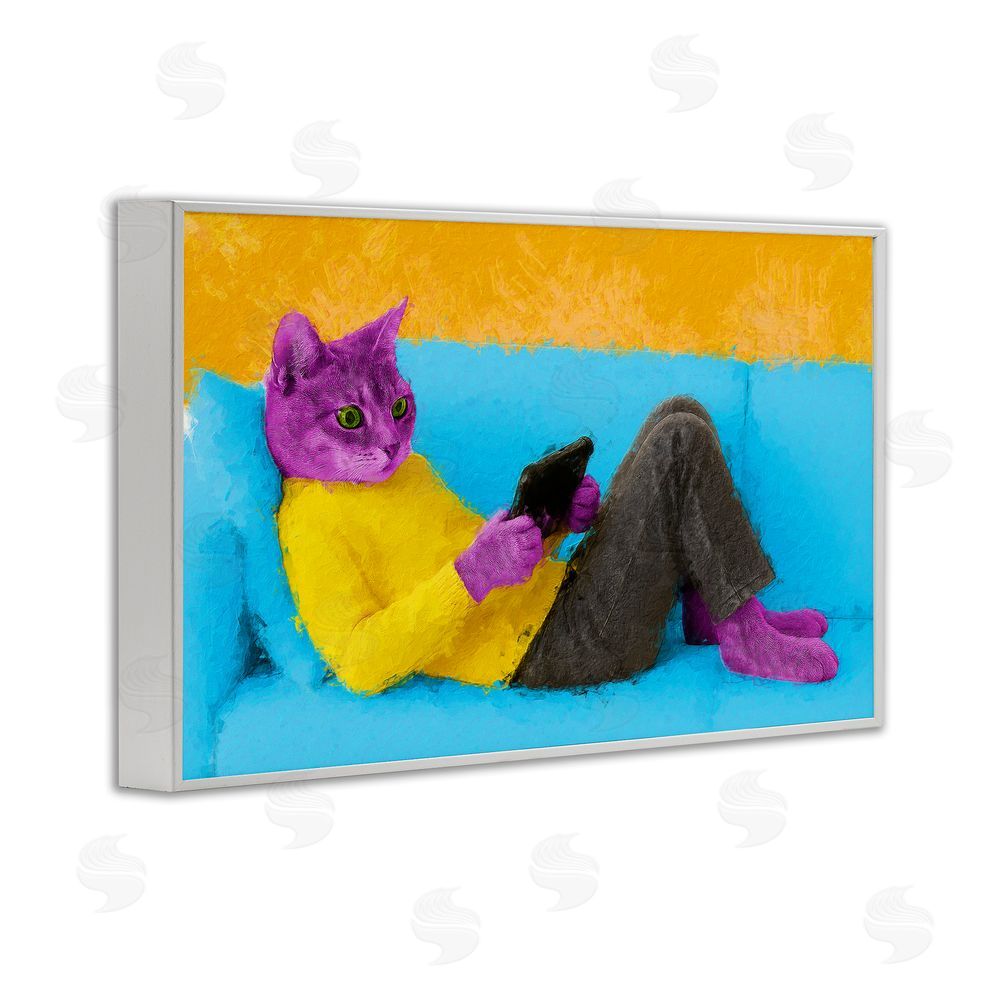 Sean Parnell Vibrant Cat Playing Game White Framed Giclee Wall Art Print