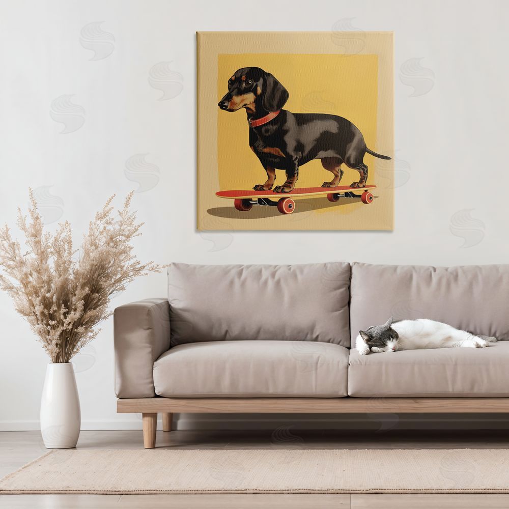 Andreas Magnusson Dachshund on Red Skateboard Stretched Canvas Wall Art in Room