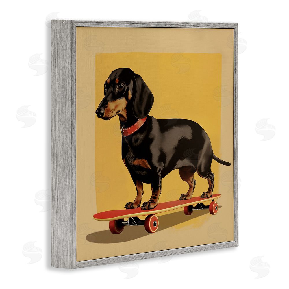 Andreas Magnusson Dachshund on Red Skateboard Gray Framed Giclee Wall Art Print