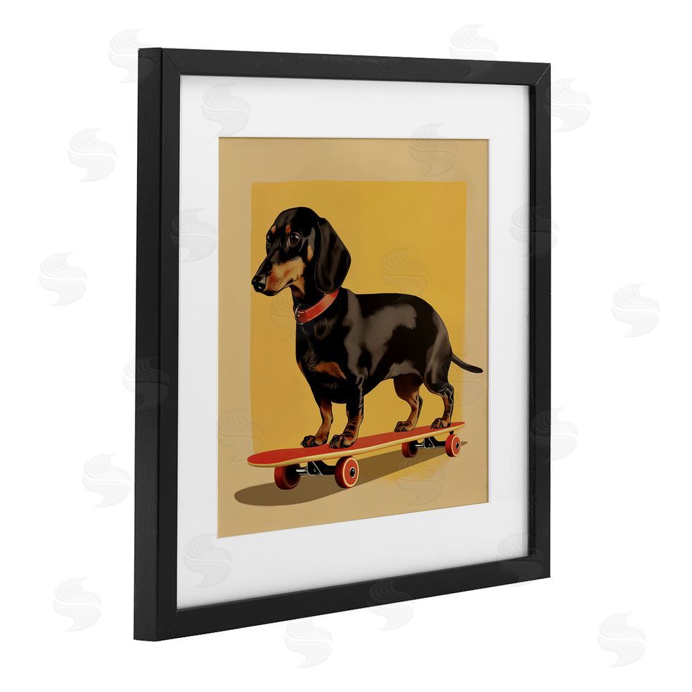 Andreas Magnusson Dachshund on Red Skateboard Black Framed Print Under Glass Wall Art