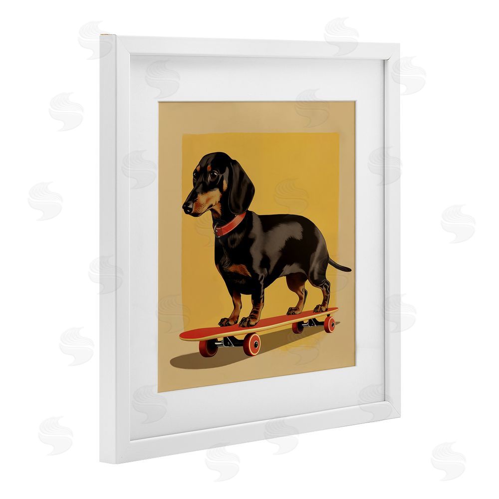 Andreas Magnusson Dachshund on Red Skateboard White Framed Print Under Glass Wall Art