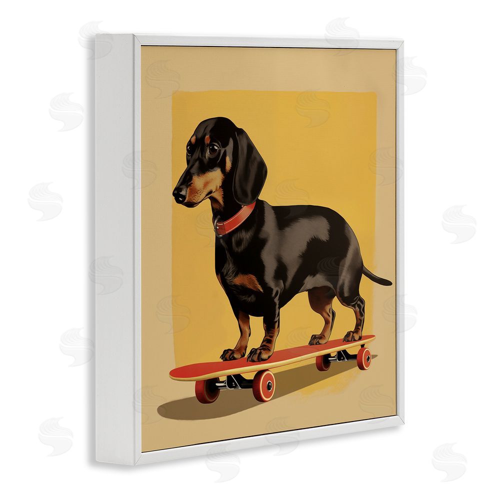 Andreas Magnusson Dachshund on Red Skateboard White Framed Giclee Wall Art Print