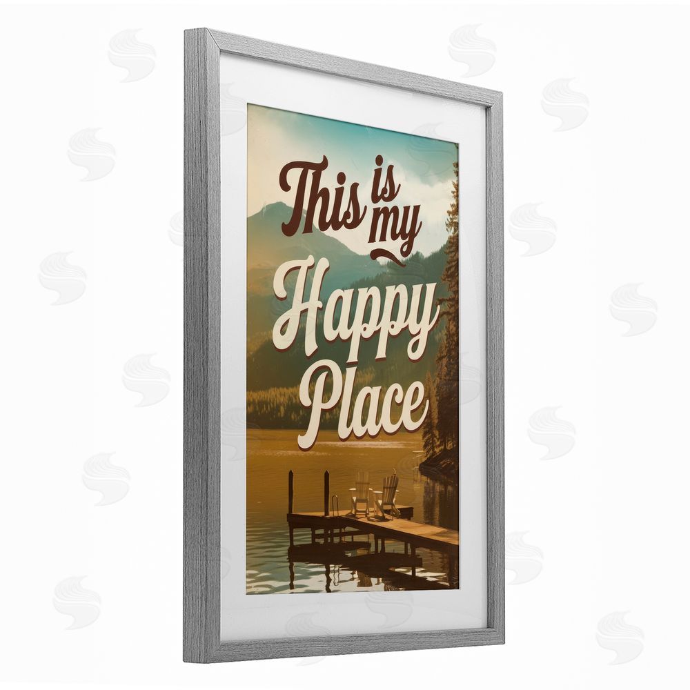 Andreas Magnusson Vintage My Happy Place Gray Framed Print Under Glass Wall Art