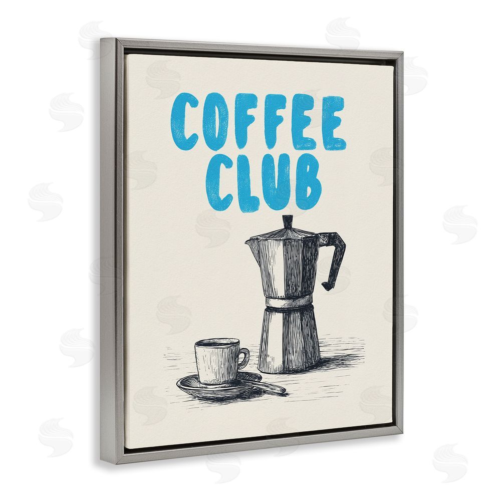 Andreas Magnusson Coffee Club Retro Drawing Gray Floating Frame Canvas Wall Art Print