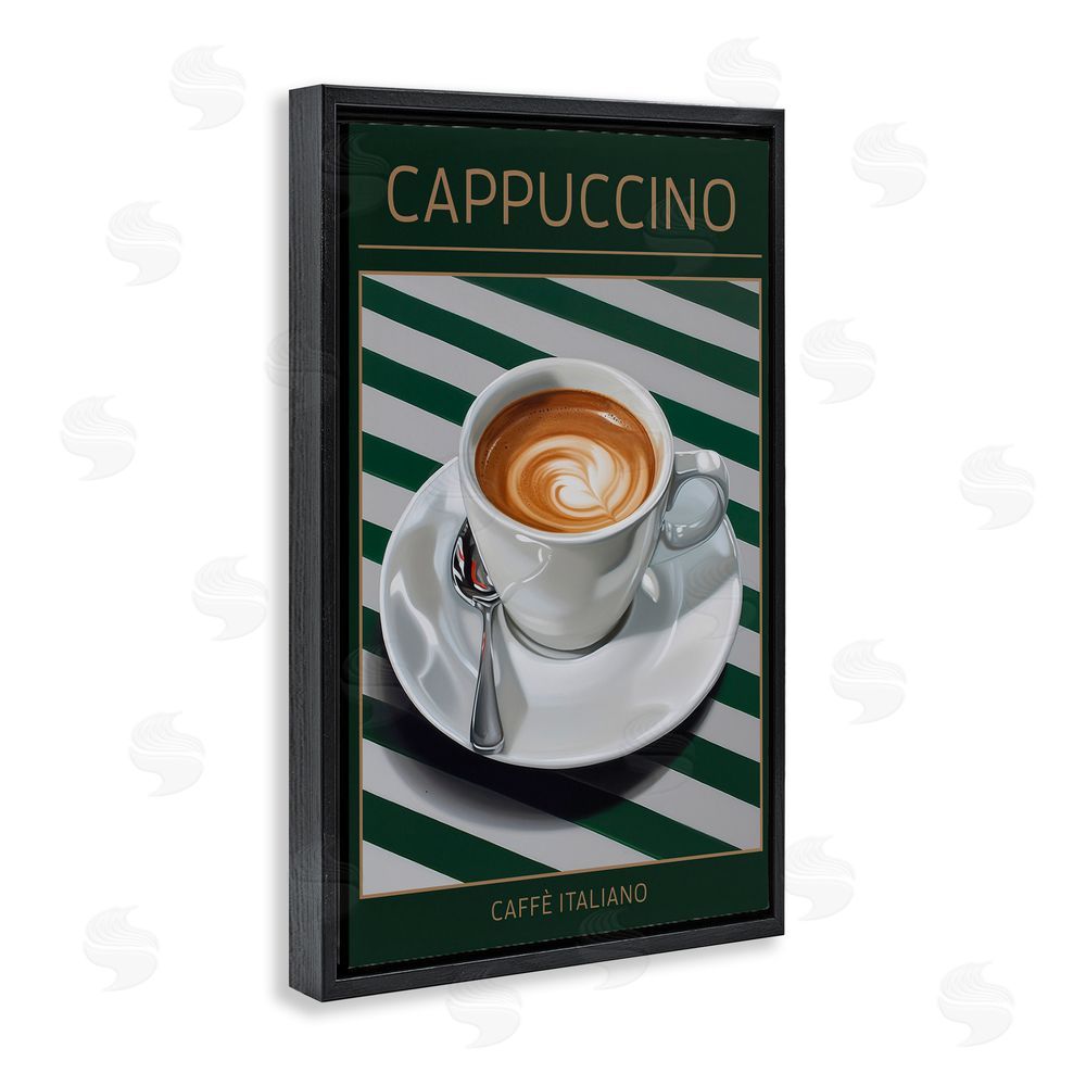 Andreas Magnusson Cappuccino Coffee over Stripes Black Floating Frame Canvas Wall Art Print