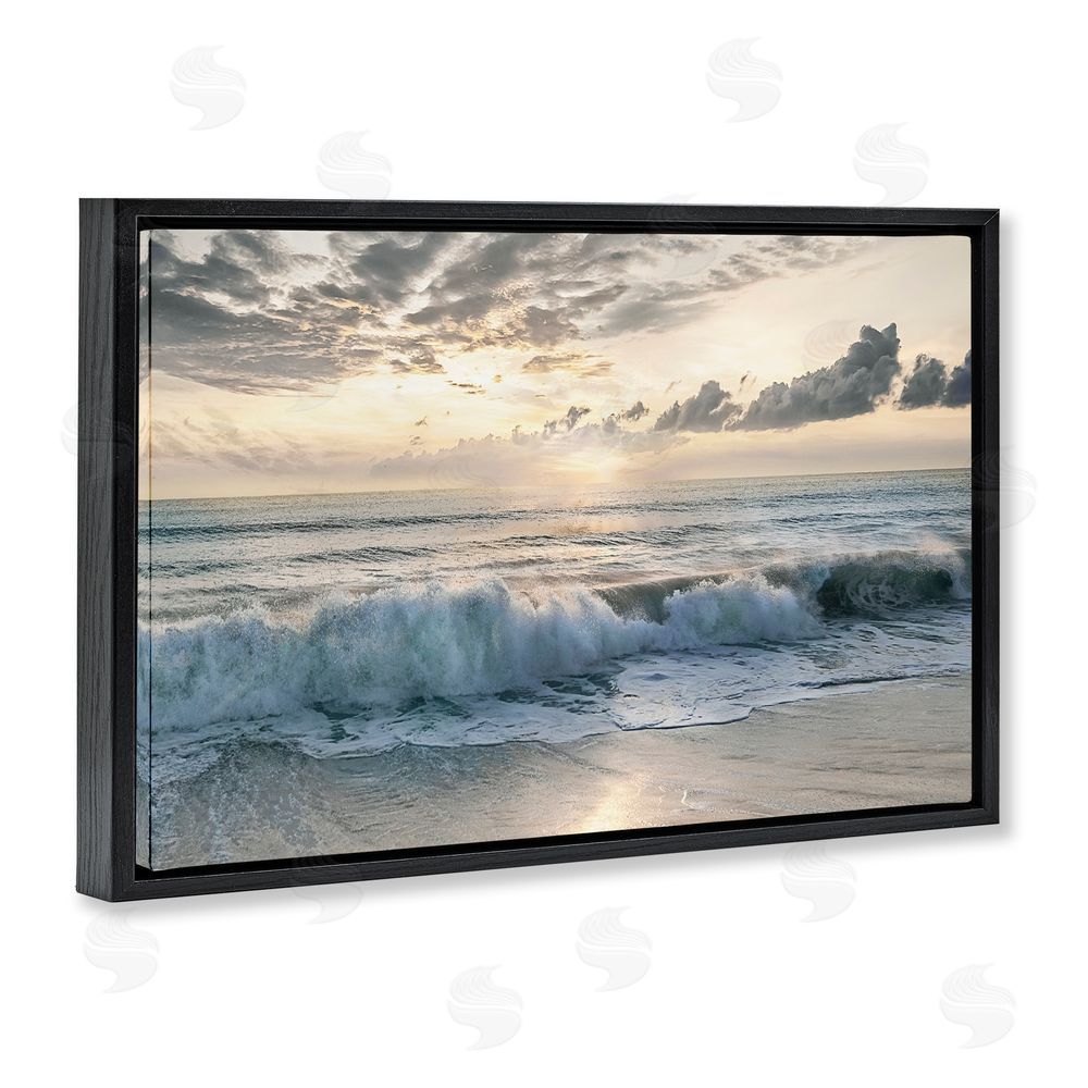 Mike Calascibetta Sunset Foam Along Shoreline Black Floating Frame Canvas Wall Art Print