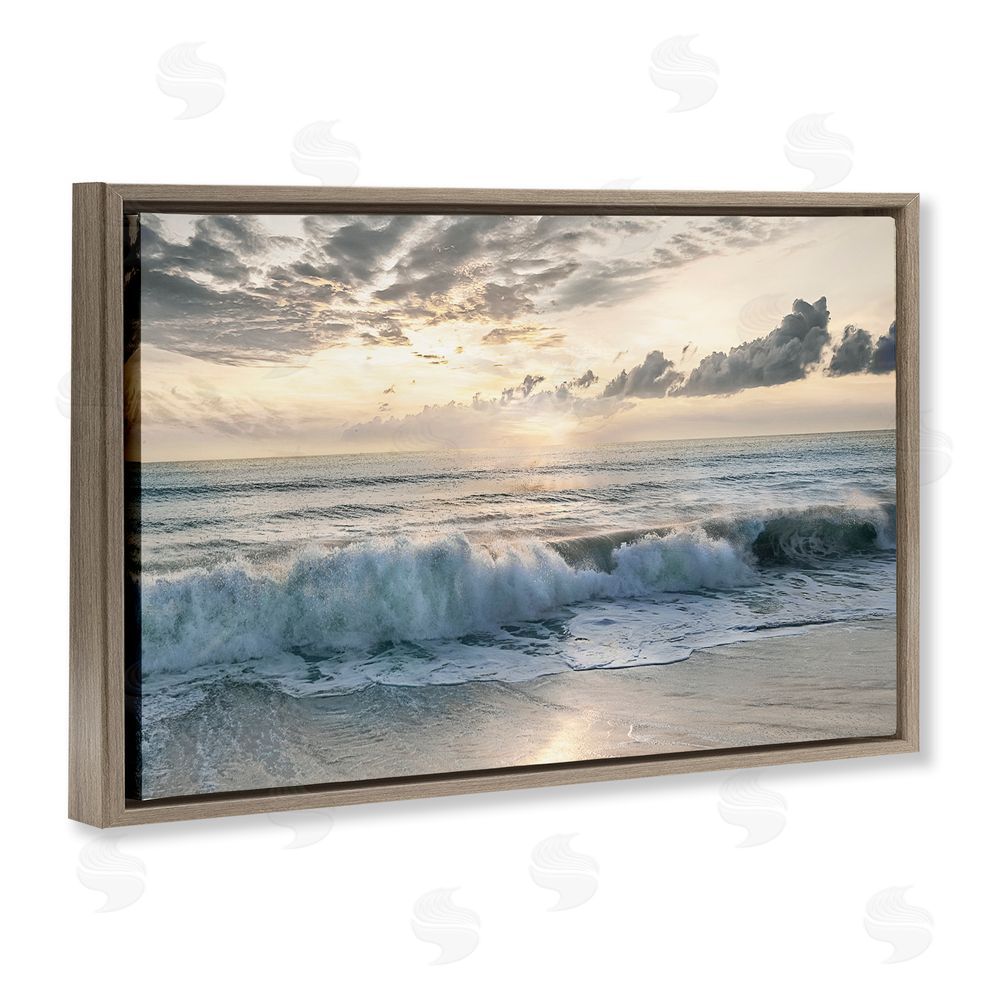 Mike Calascibetta Sunset Foam Along Shoreline Brown Floating Frame Canvas Wall Art Print