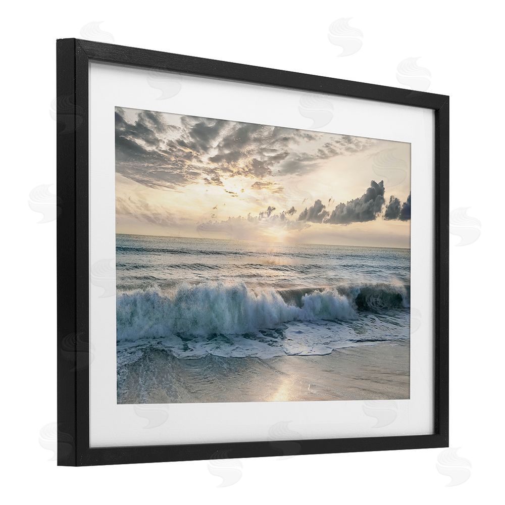 Mike Calascibetta Sunset Foam Along Shoreline Black Framed Print Under Glass Wall Art