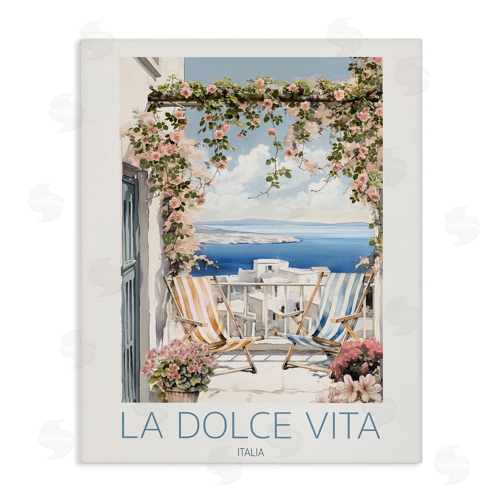 CAD Designs Coastal Italian Balcony View Stretched Canvas Wall Art Print