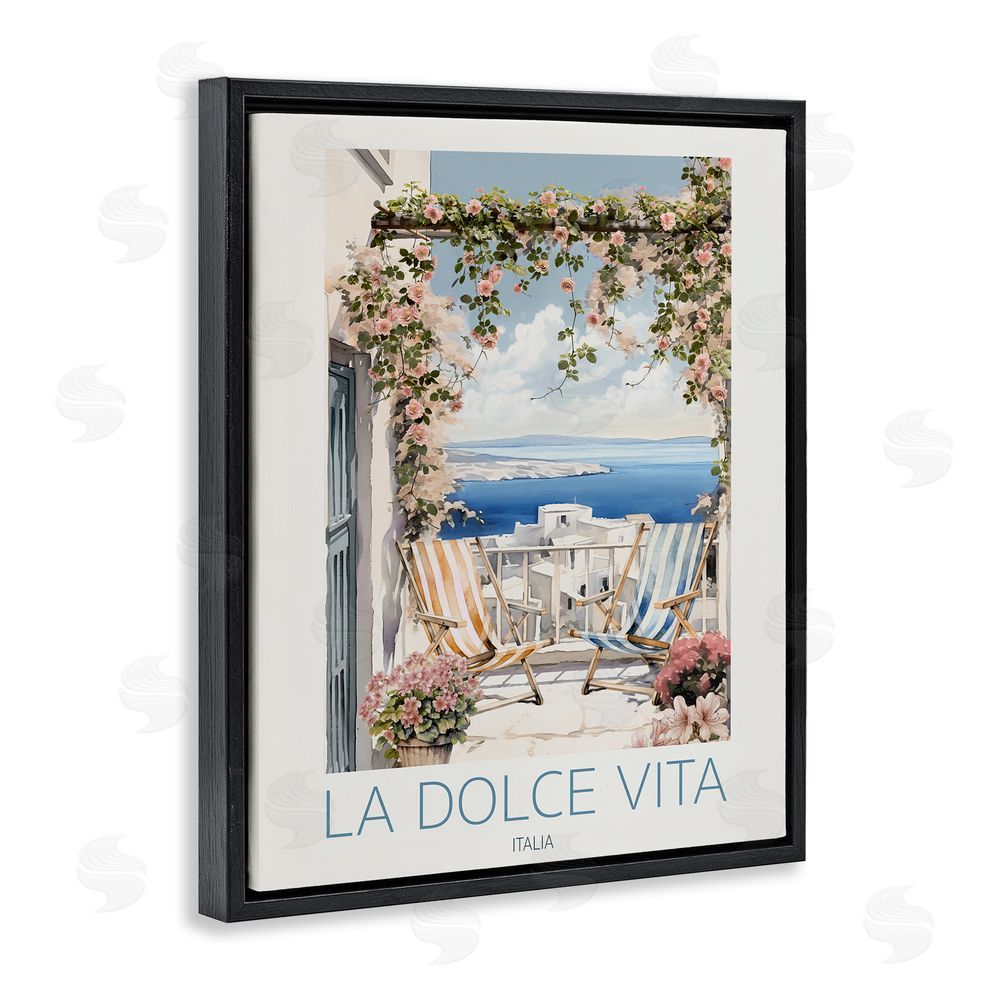 CAD Designs Coastal Italian Balcony View Black Floating Frame Canvas Wall Art Print