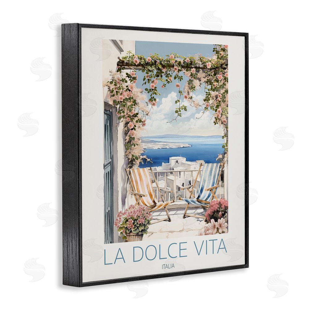 CAD Designs Coastal Italian Balcony View Black Framed Giclee Wall Art Print