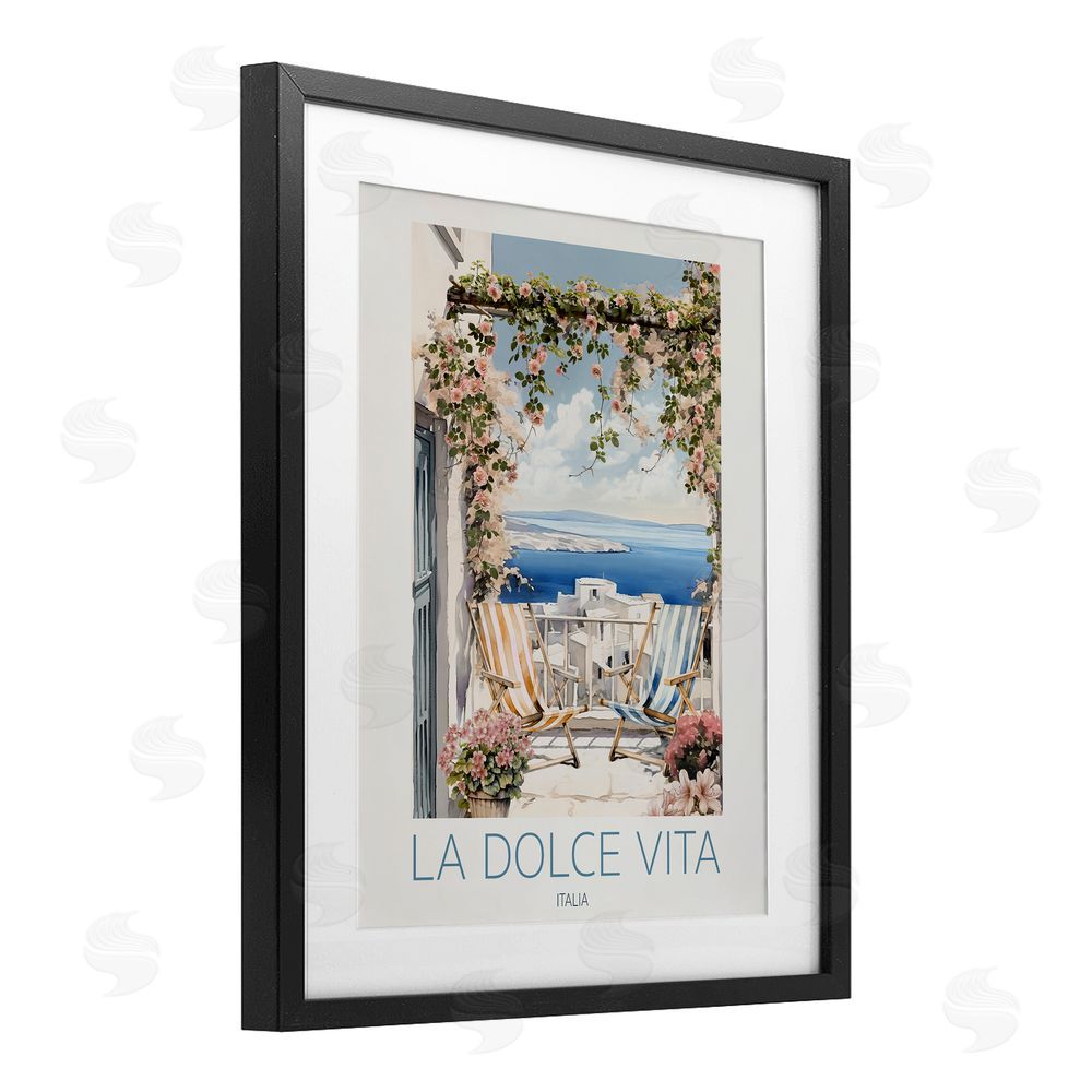 CAD Designs Coastal Italian Balcony View Black Framed Print Under Glass Wall Art