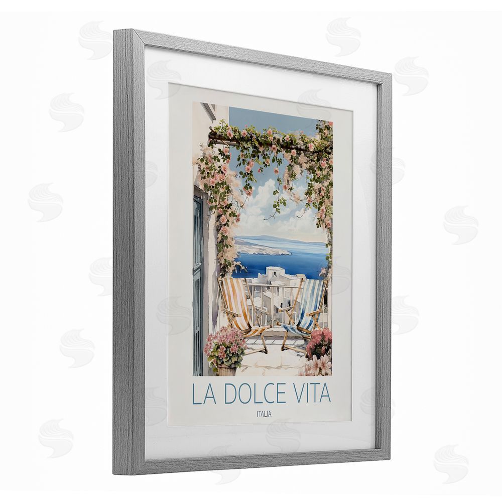 CAD Designs Coastal Italian Balcony View Gray Framed Print Under Glass Wall Art