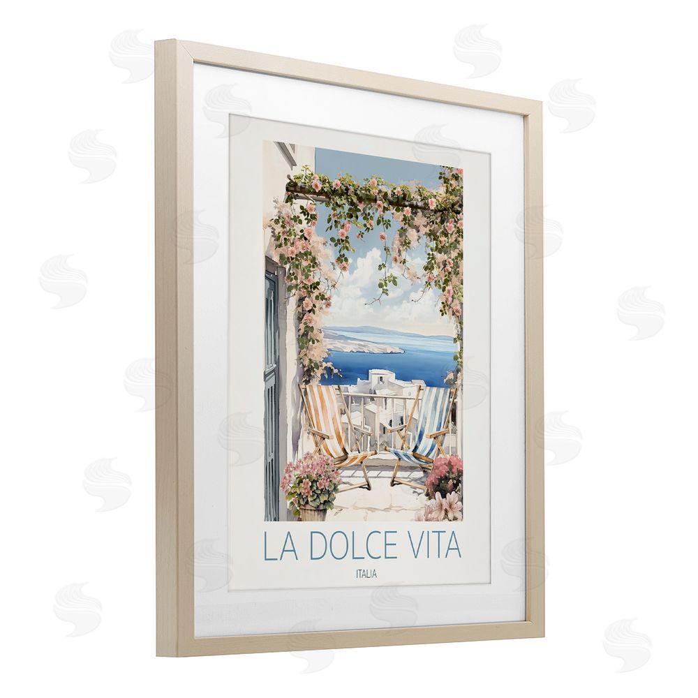 CAD Designs Coastal Italian Balcony View Brown Framed Print Under Glass Wall Art