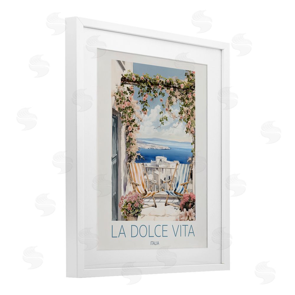 CAD Designs Coastal Italian Balcony View White Framed Print Under Glass Wall Art