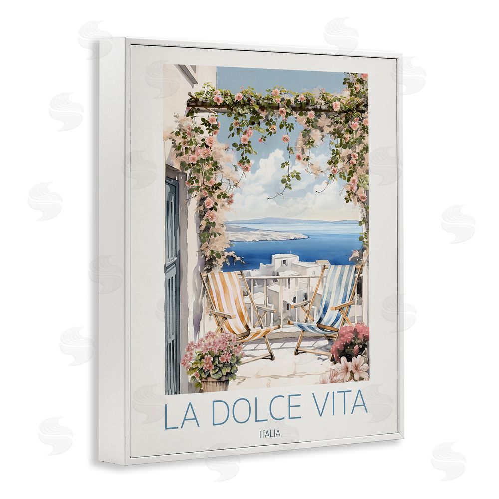 CAD Designs Coastal Italian Balcony View White Framed Giclee Wall Art Print