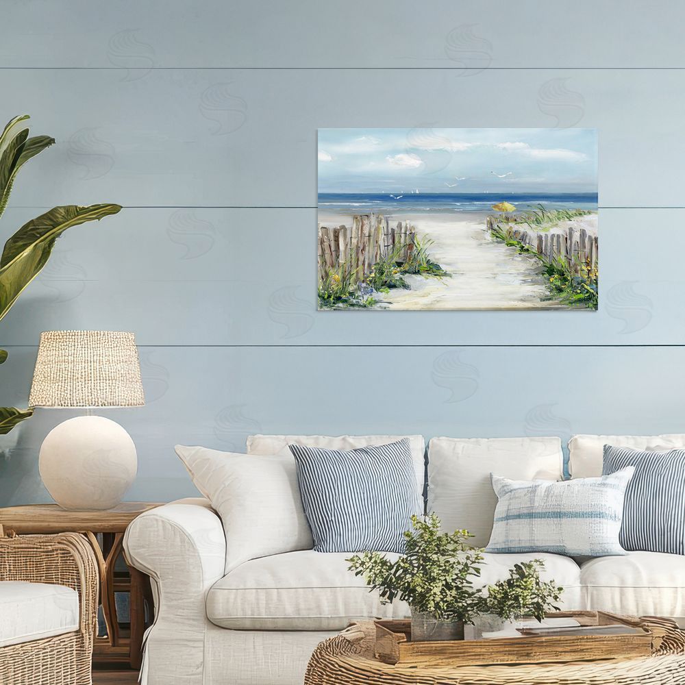 Sally Swatland Sunlit Dune Path To Ocean Stretched Canvas Wall Art in Room