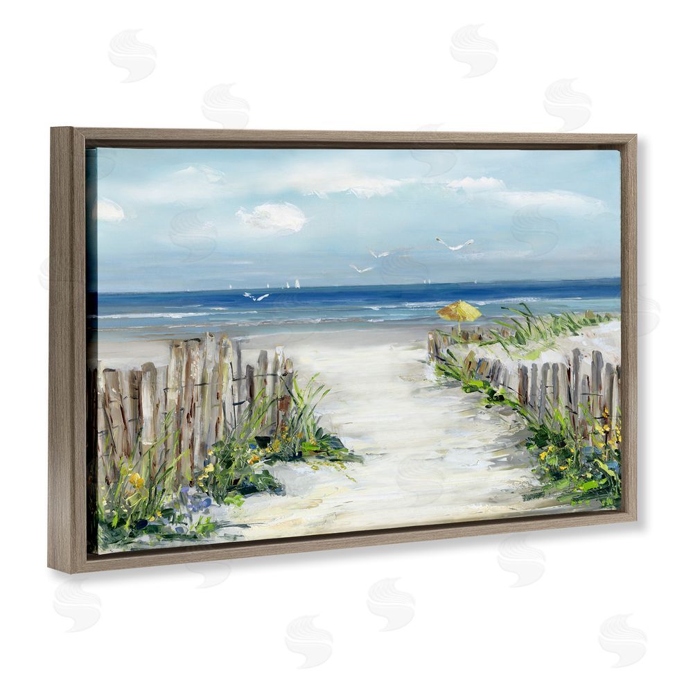Sally Swatland Sunlit Dune Path To Ocean Brown Floating Frame Canvas Wall Art Print