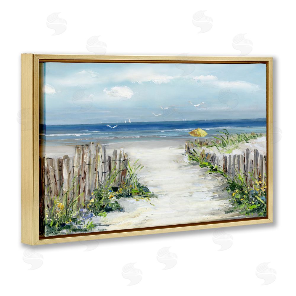 Sally Swatland Sunlit Dune Path To Ocean Gold Floating Frame Canvas Wall Art Print