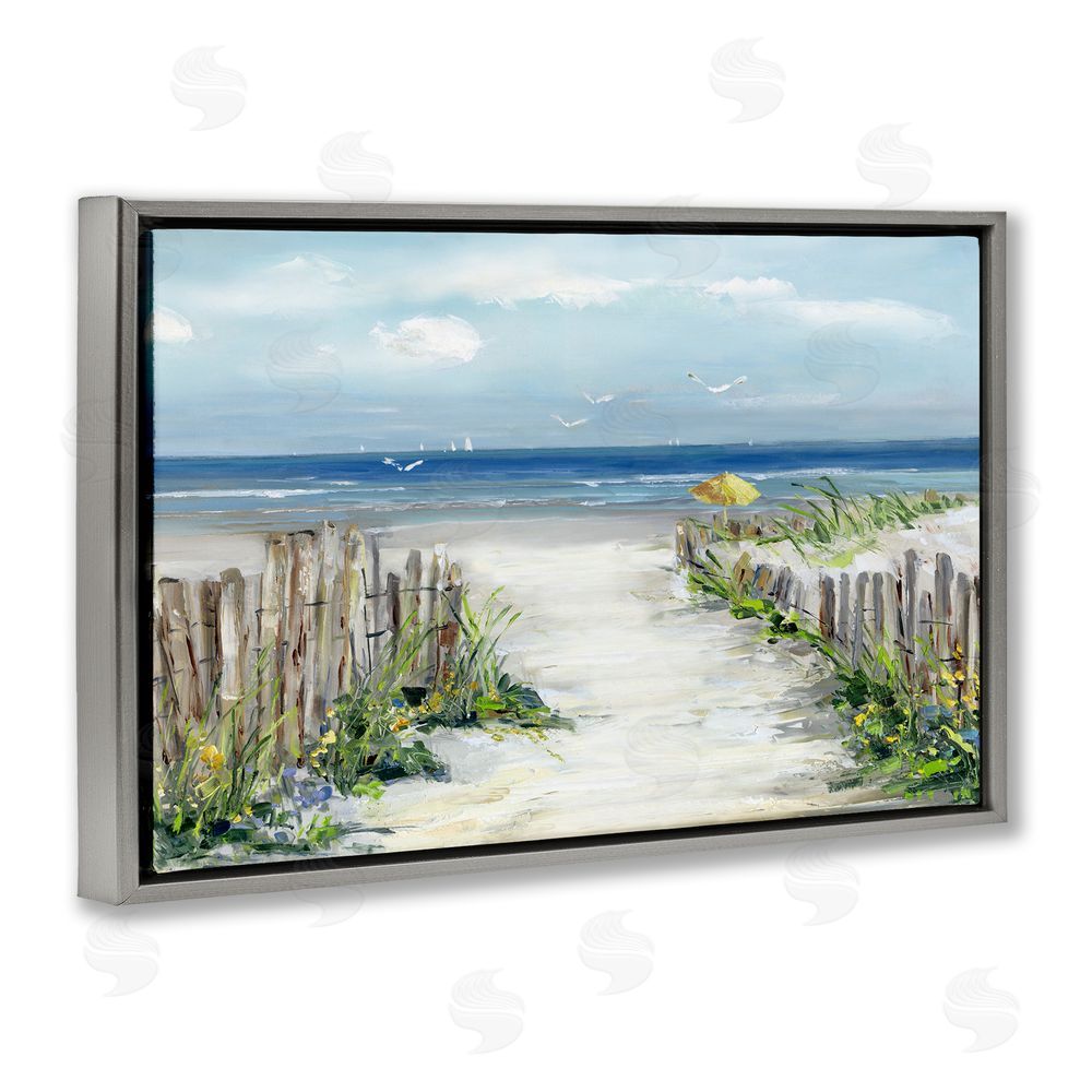 Sally Swatland Sunlit Dune Path To Ocean Gray Floating Frame Canvas Wall Art Print