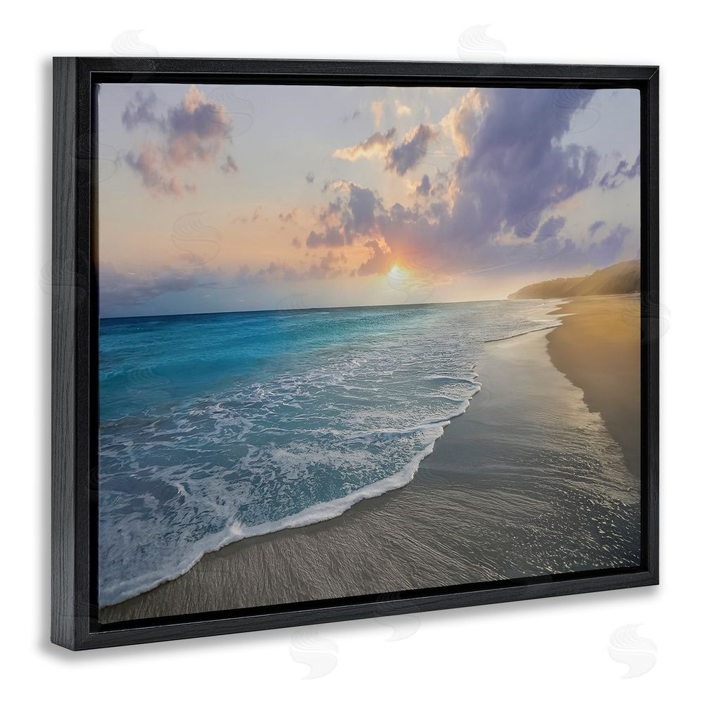 Mike Calascibetta Sunset over Tranquil Coast Black Floating Frame Canvas Wall Art Print