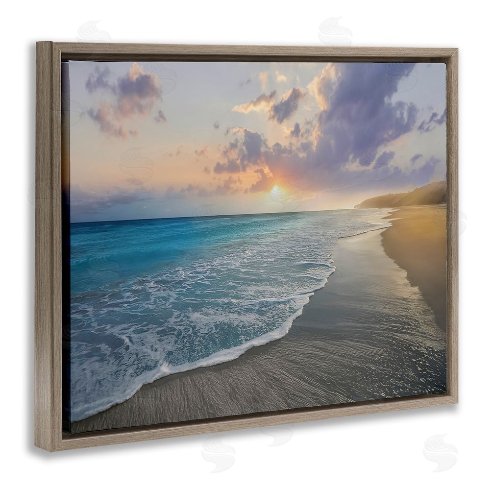 Mike Calascibetta Sunset over Tranquil Coast Brown Floating Frame Canvas Wall Art Print