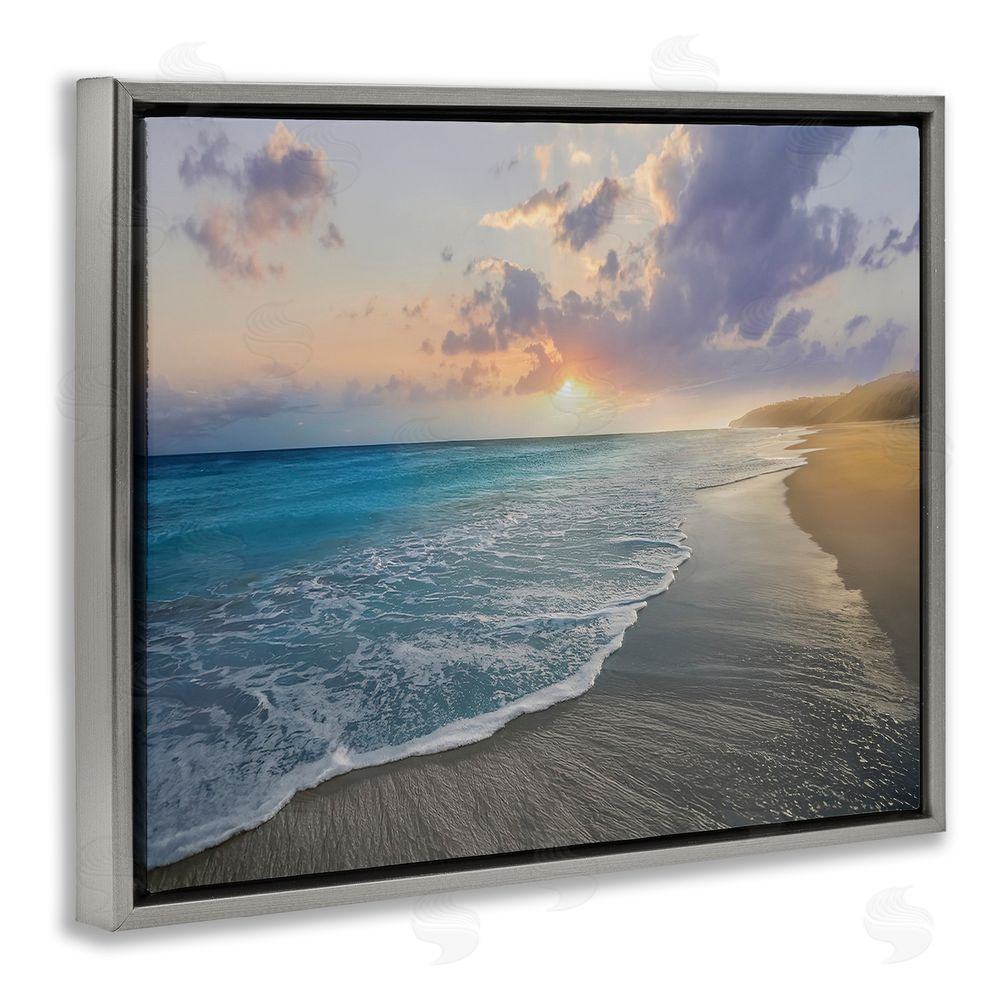 Mike Calascibetta Sunset over Tranquil Coast Gray Floating Frame Canvas Wall Art Print