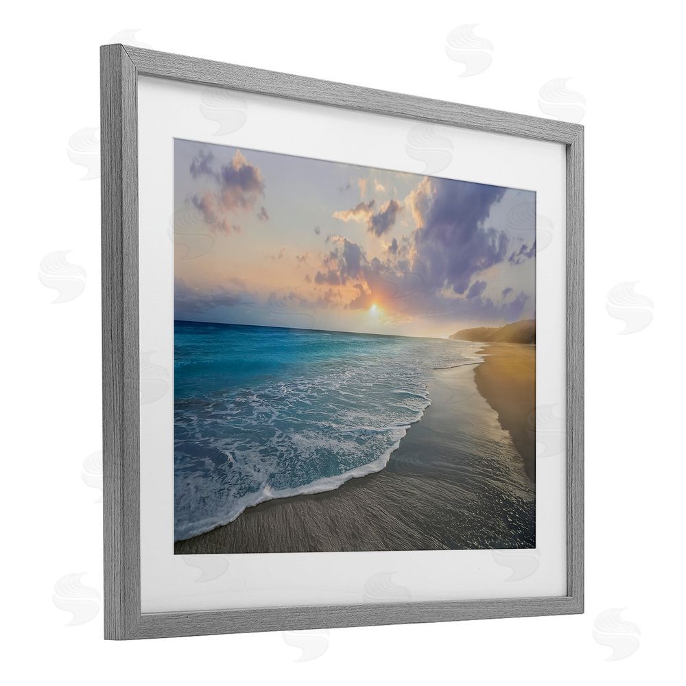 Mike Calascibetta Sunset over Tranquil Coast Gray Framed Print Under Glass Wall Art