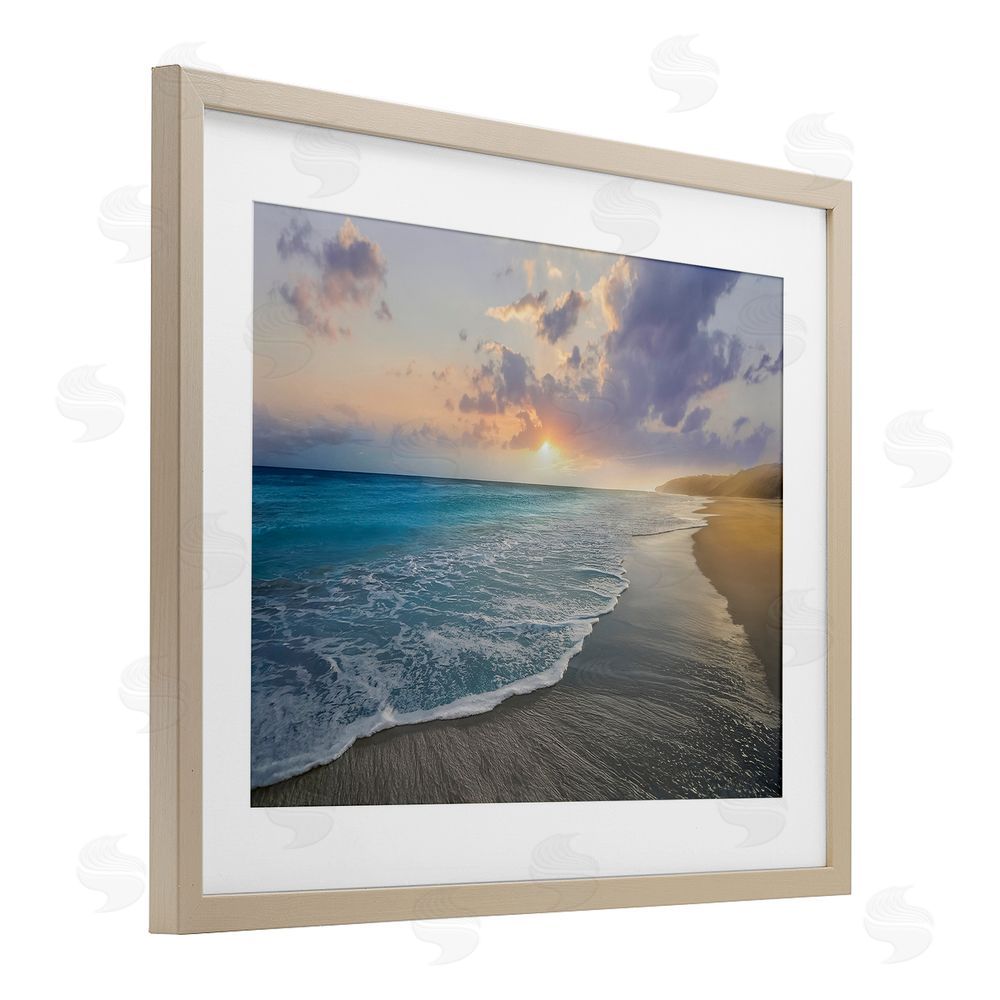 Mike Calascibetta Sunset over Tranquil Coast Brown Framed Print Under Glass Wall Art