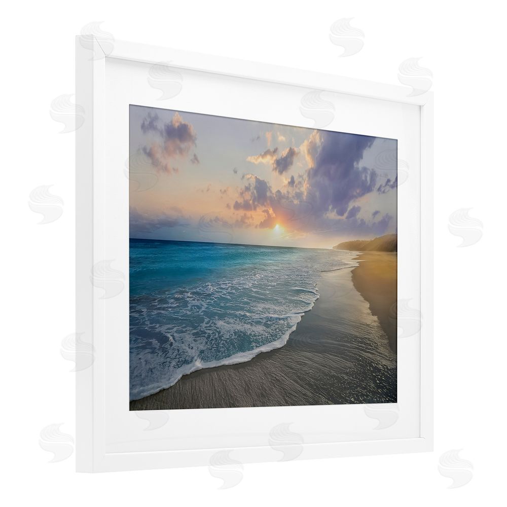 Mike Calascibetta Sunset over Tranquil Coast White Framed Print Under Glass Wall Art