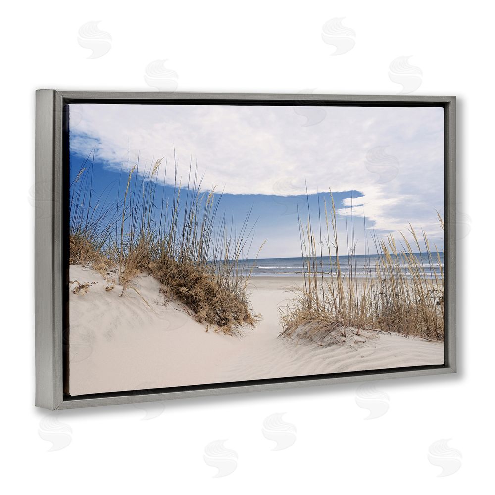 Natalie Carpentieri Sea Oats Along Sandy Dunes Gray Floating Frame Canvas Wall Art Print